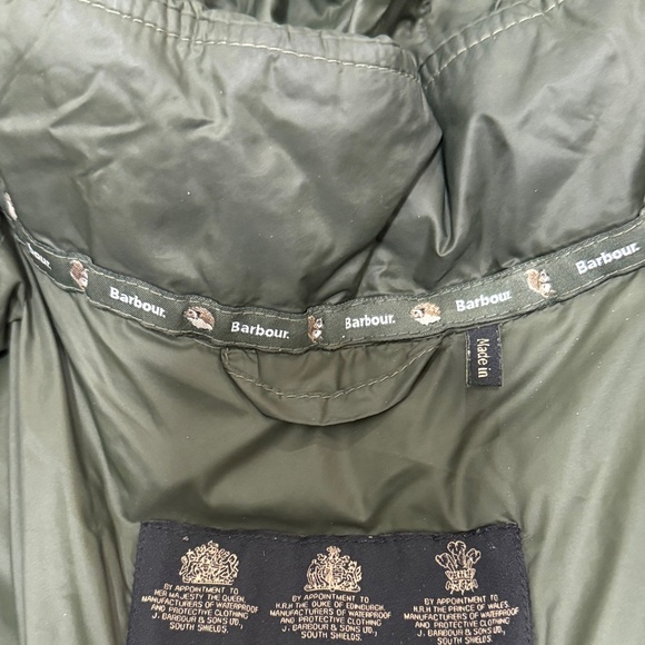 Barbour Olive Puffer Jacket with Faux Fur Trim - Picture 8 of 15